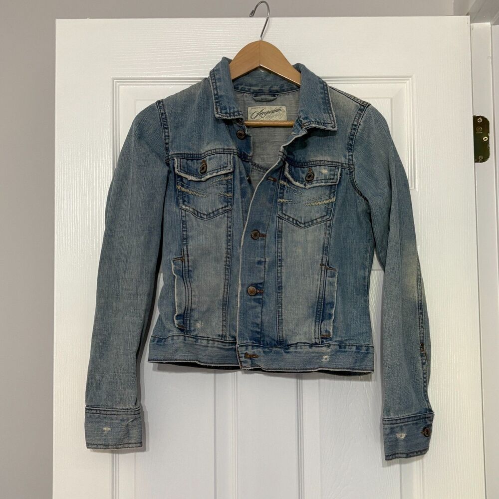 Aeropostale Jean Jacket Womens M Blue Denim Trucker Y2K Light Washed Distressed